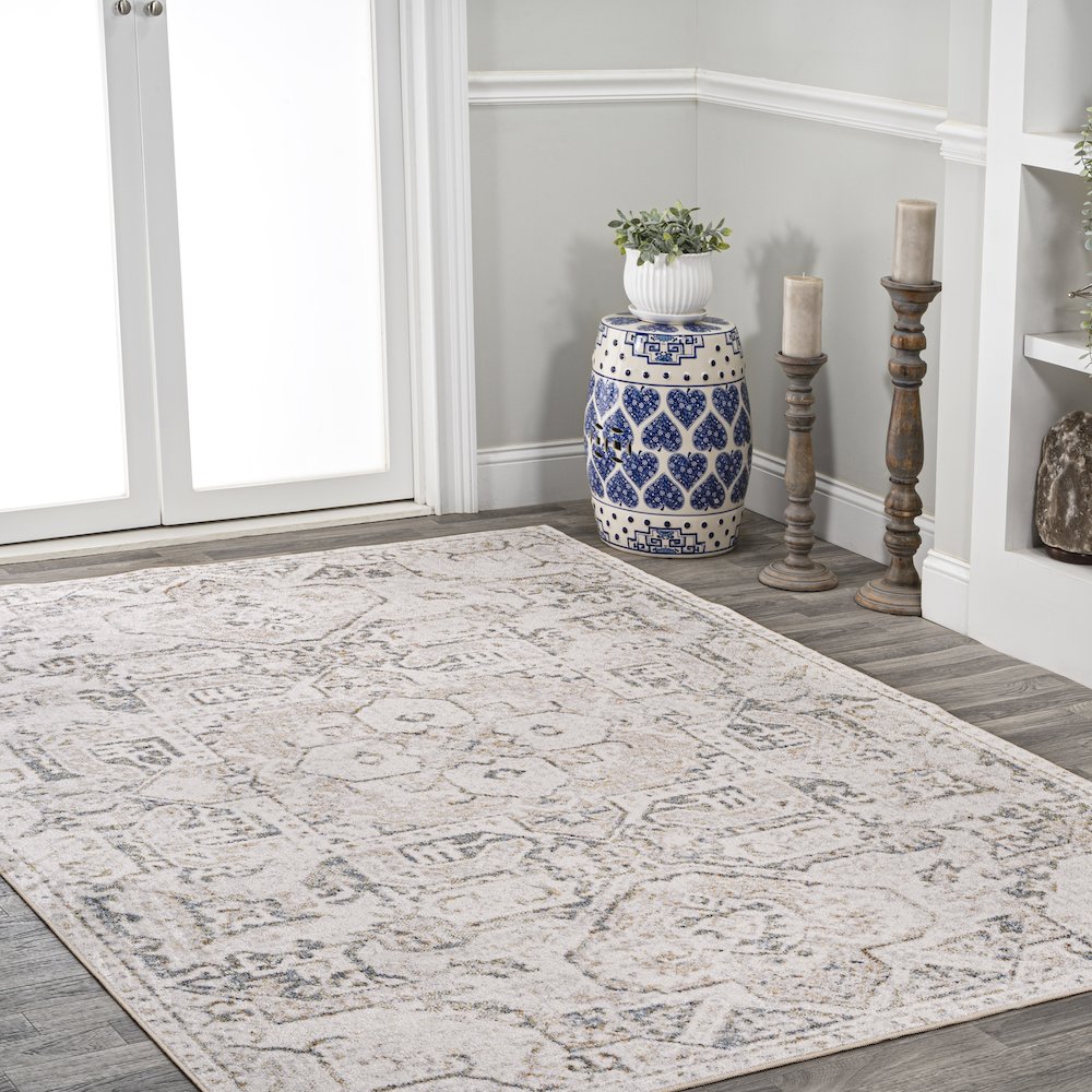 Edith Distressed Medallion Low-Pile Machine-Washable Area Rug. Picture 3