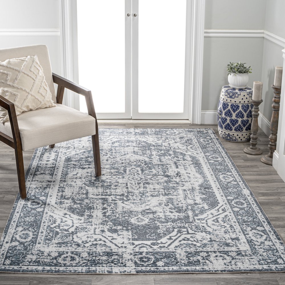 Edith Distressed Medallion Low-Pile Machine-Washable Area Rug. Picture 2