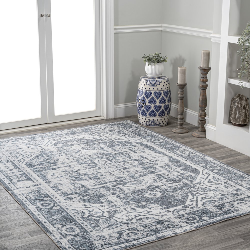 Edith Distressed Medallion Low-Pile Machine-Washable Area Rug. Picture 3