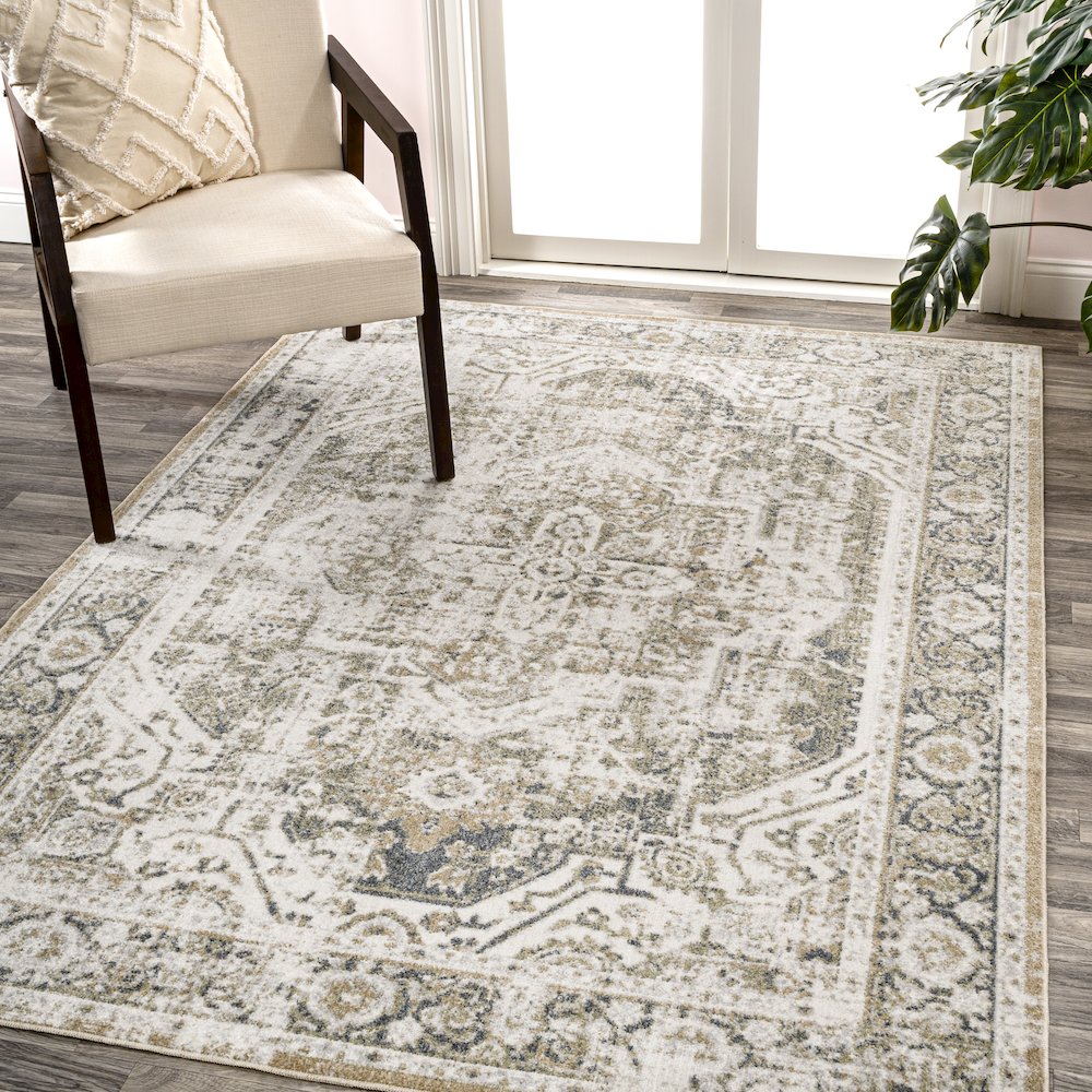 Edith Distressed Medallion Low-Pile Machine-Washable Area Rug. Picture 1