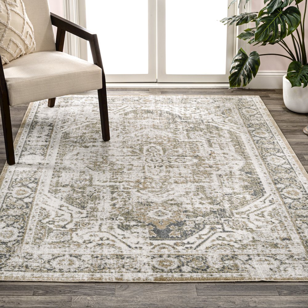 Edith Distressed Medallion Low-Pile Machine-Washable Area Rug. Picture 2