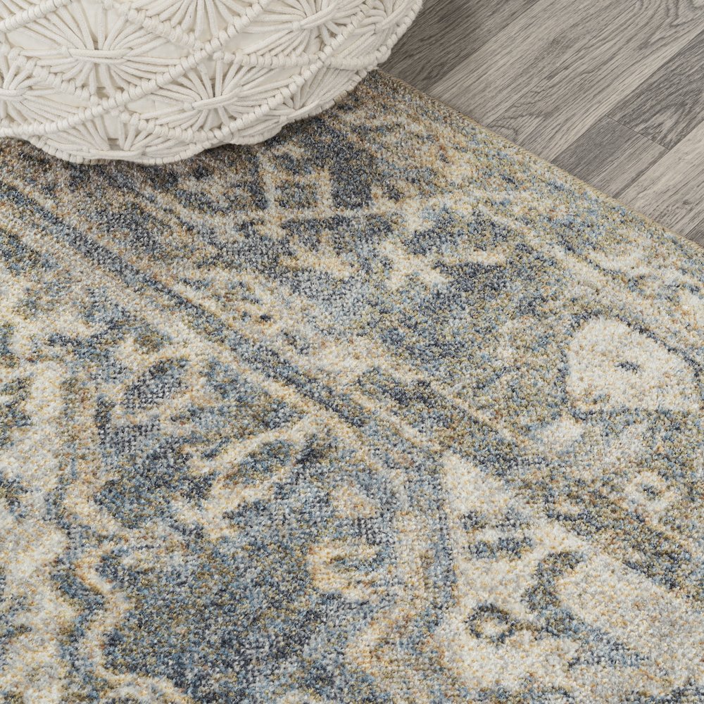 Pavel Distressed Medallion Low-Pile Machine-Washable Area Rug. Picture 4