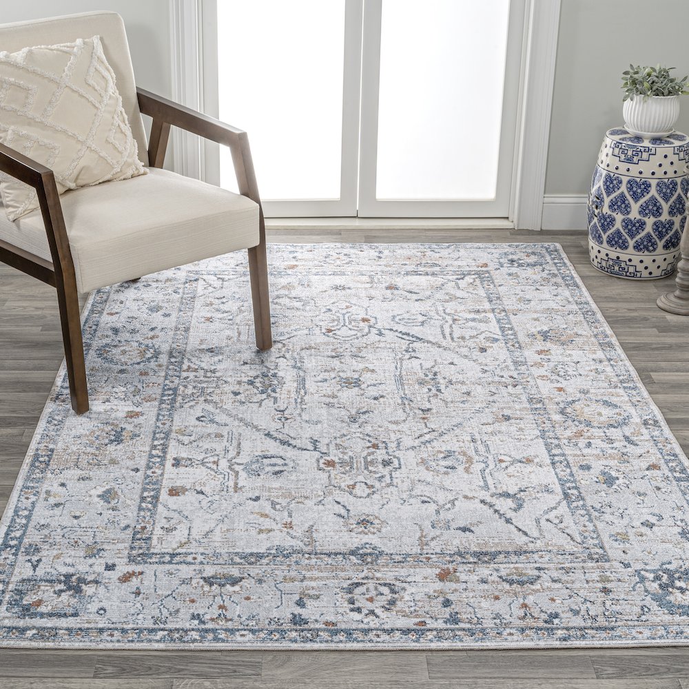 Brandy Rustic Border Low-Pile Machine-Washable Area Rug. Picture 2