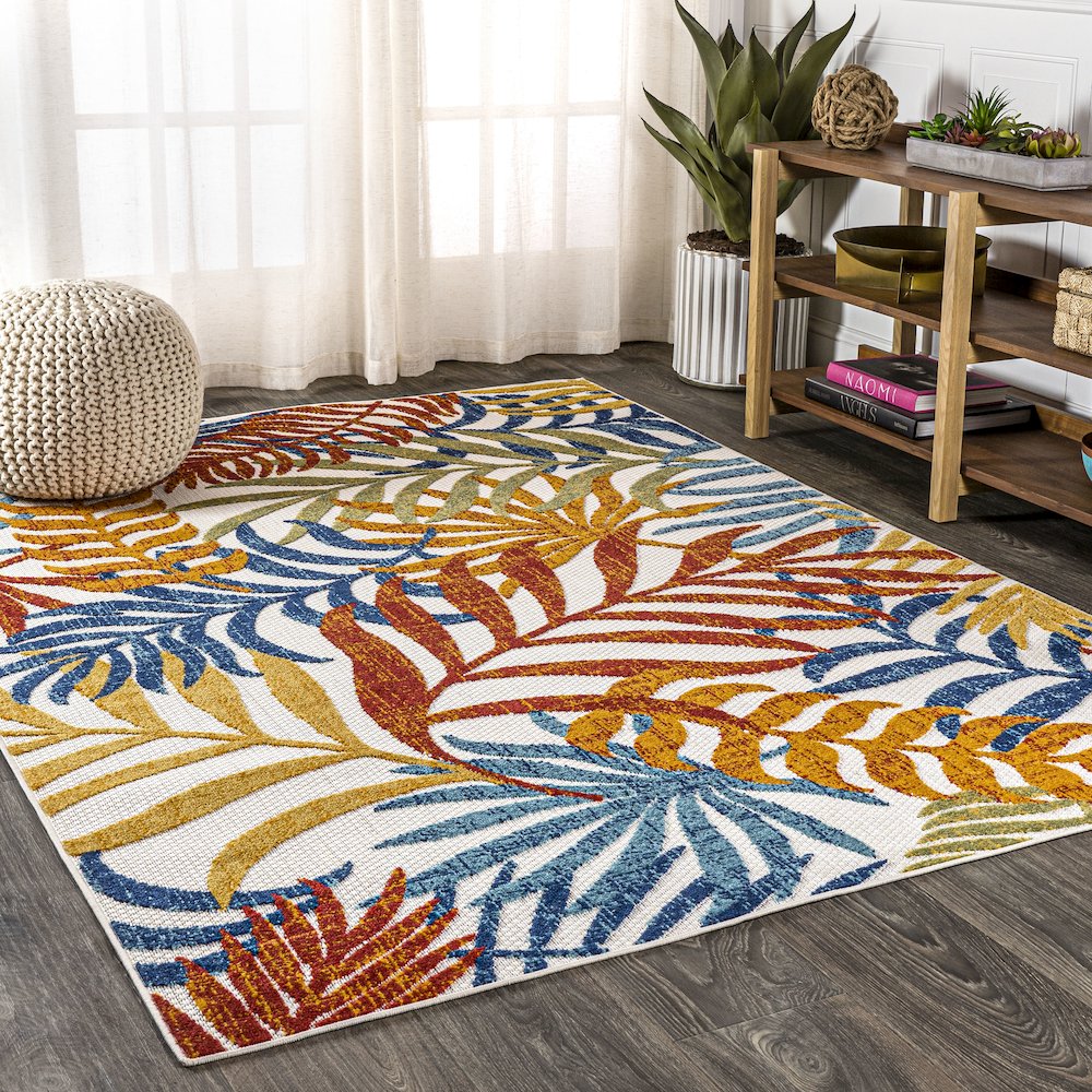 Tropics Palm Leaves Indoor/Outdoor Area Rug. Picture 2