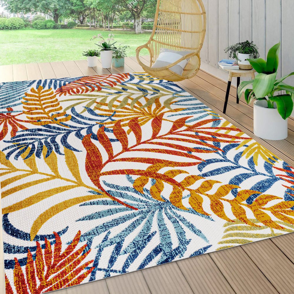 Tropics Palm Leaves Indoor/Outdoor Area Rug. Picture 6