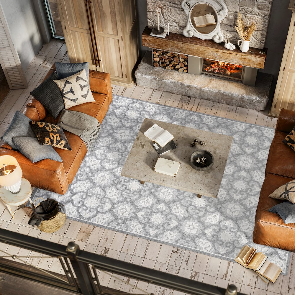 Gallia Tile Trellis High-Low Indoor/Outdoor Area Rug. Picture 5