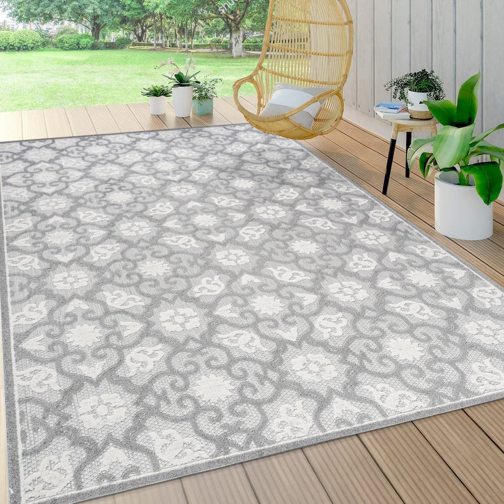 Gallia Tile Trellis High-Low Indoor/Outdoor Area Rug. Picture 6