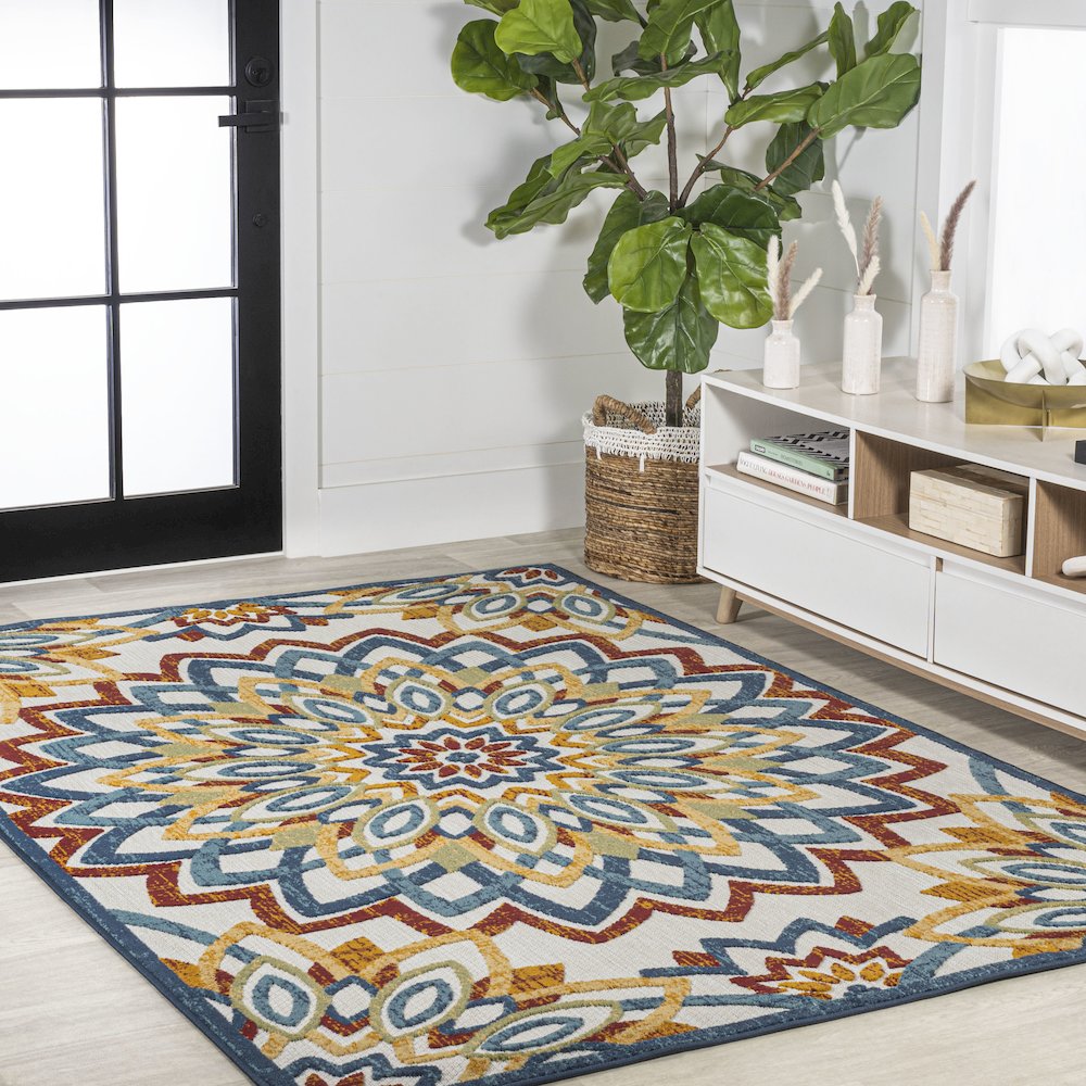 Flora Abstract Bold Mandala High-Low Indoor/Outdoor Area Rug. Picture 5