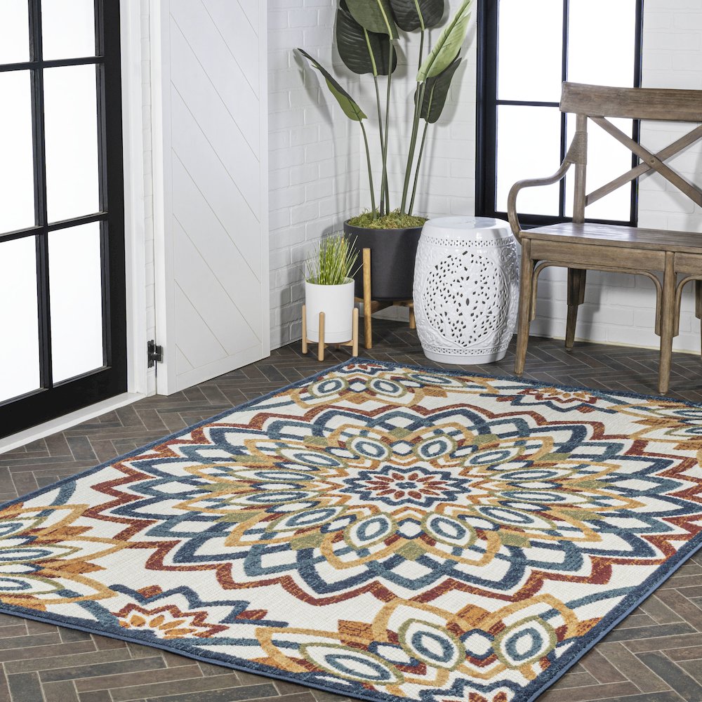 Flora Abstract Bold Mandala High-Low Indoor/Outdoor Area Rug. Picture 9
