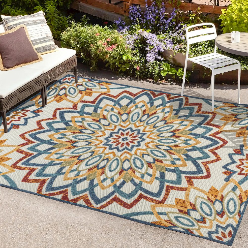 Flora Abstract Bold Mandala High-Low Indoor/Outdoor Area Rug. Picture 6