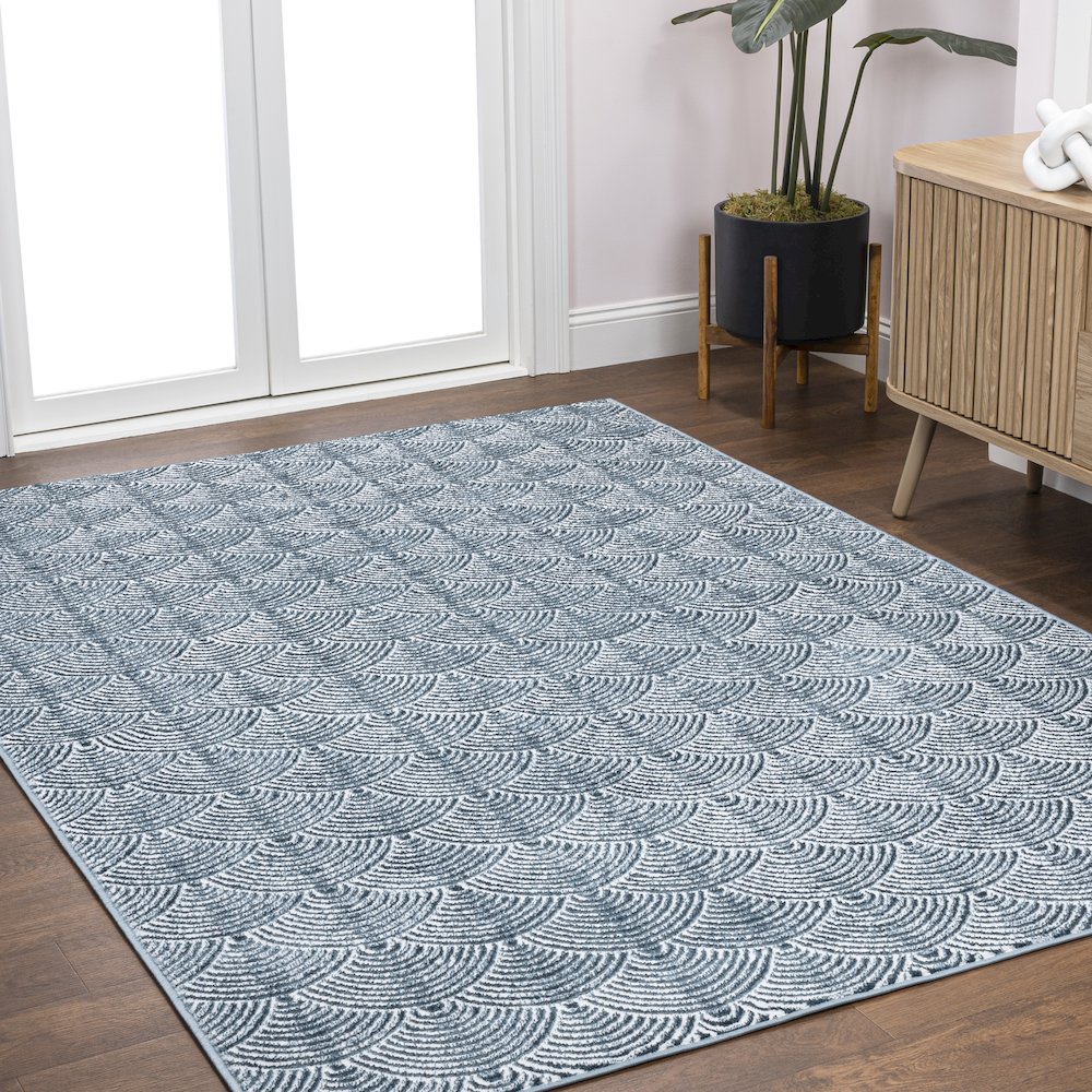 Porter Geometric Art Deco Fan Pattern High-Low Area Rug. Picture 2