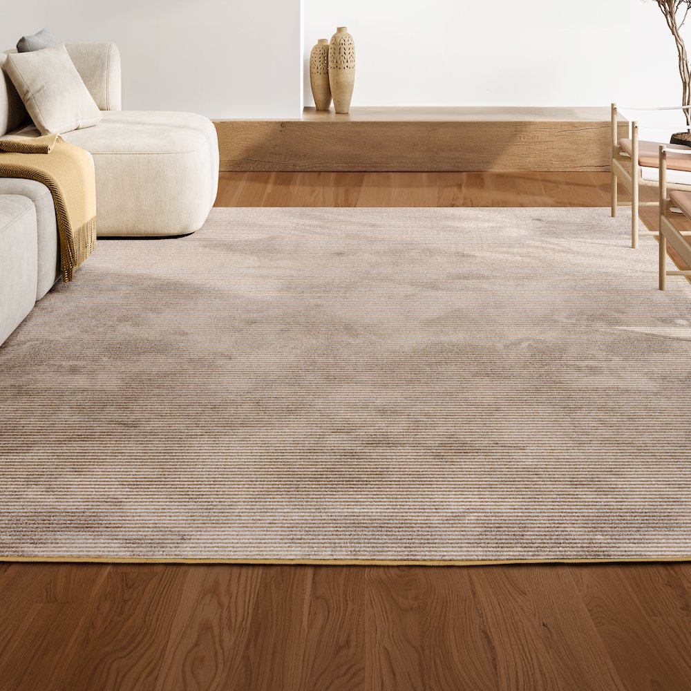 Cole Modern Minimalist Pinstripe High-Low Area Rug. Picture 5