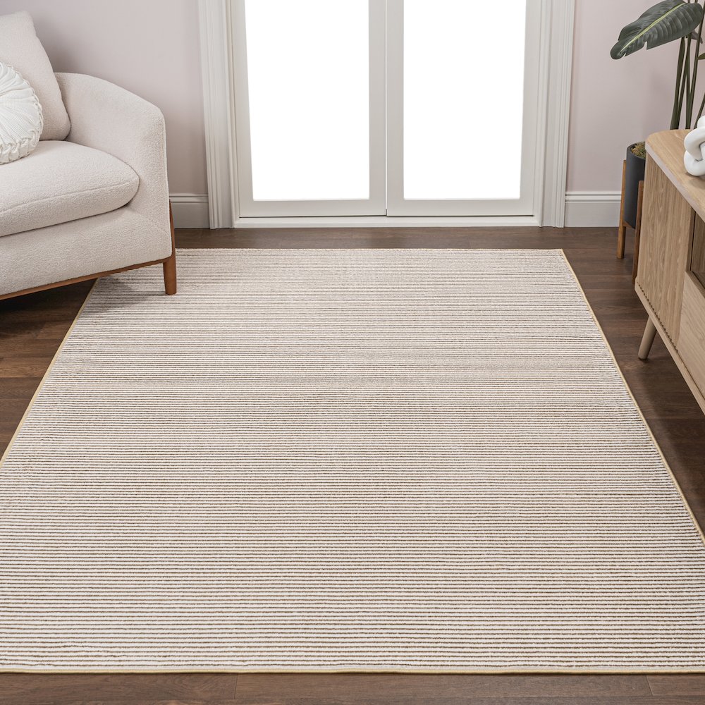 Cole Modern Minimalist Pinstripe High-Low Area Rug. Picture 1