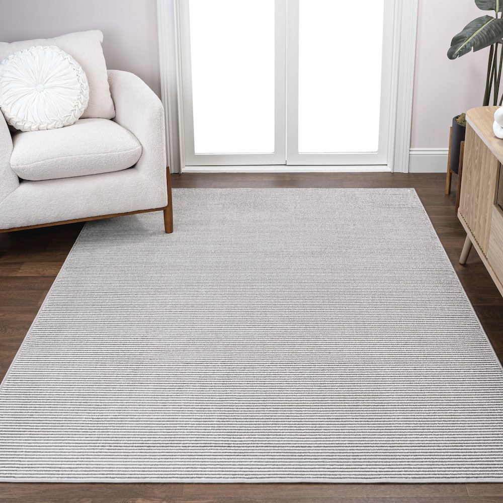 Cole Modern Minimalist Pinstripe High-Low Area Rug. Picture 1