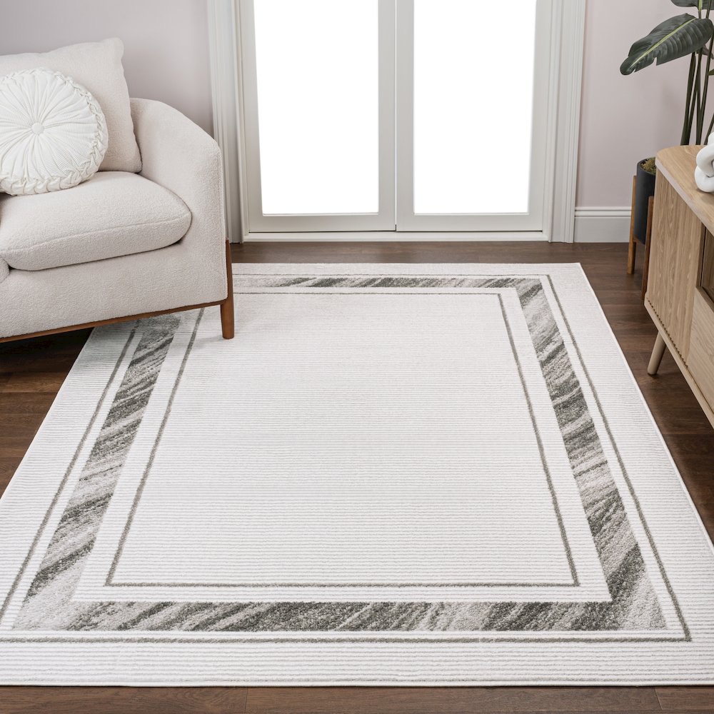 Athens Classic Border Marble Pattern High-Low Area Rug. Picture 1