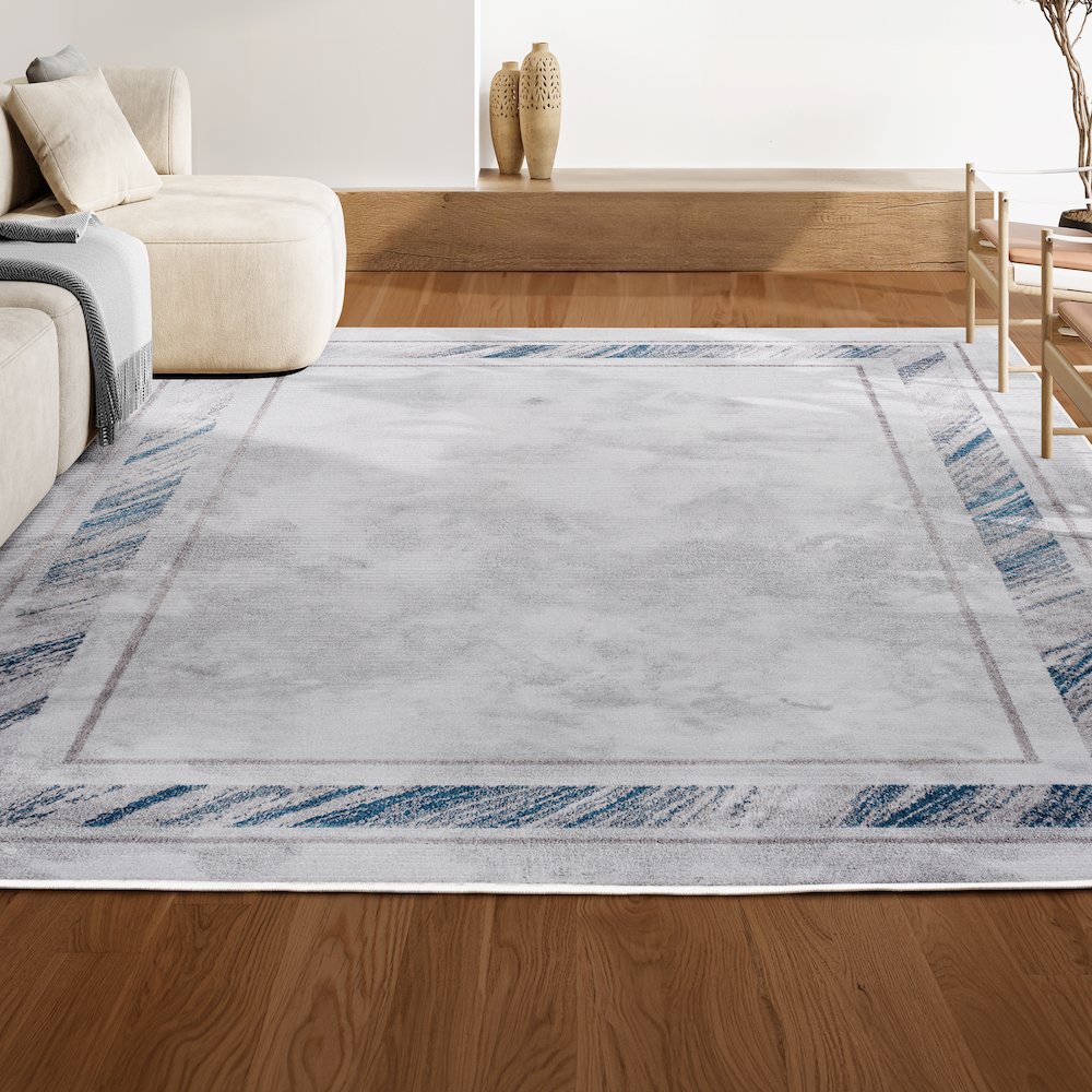 Athens Classic Border Marble Pattern High-Low Area Rug. Picture 5