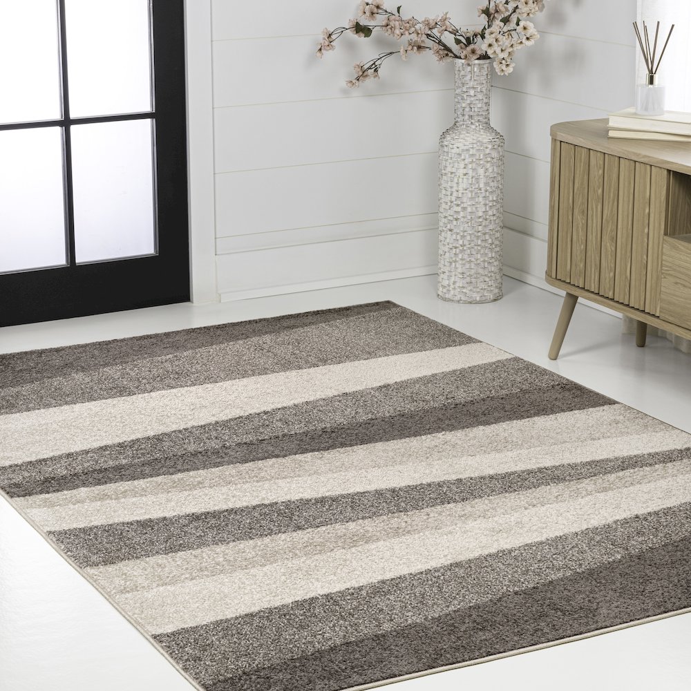 Prism Geometric Striped Beige/Brown 5 ft. x 8 ft. Area Rug. Picture 3