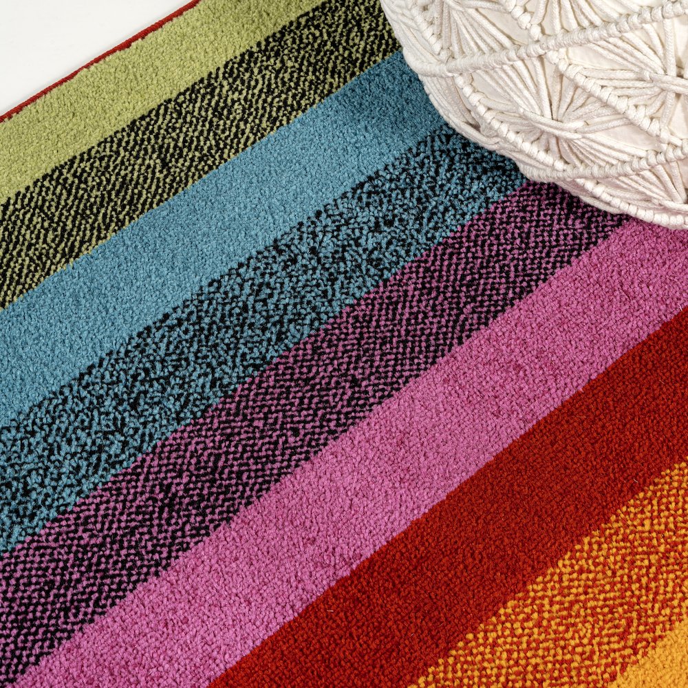 Retro Rainbow Contemporary Stripe Area Rug. Picture 5