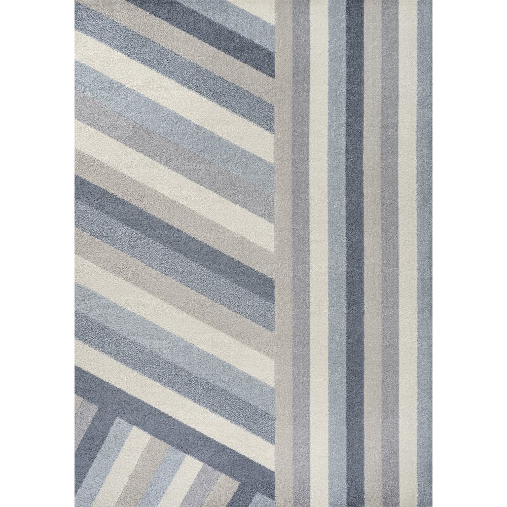 Retro Rainbow Contemporary Stripe Blue/Cream/Gray 5 ft. x 8 ft. Area Rug. Picture 1