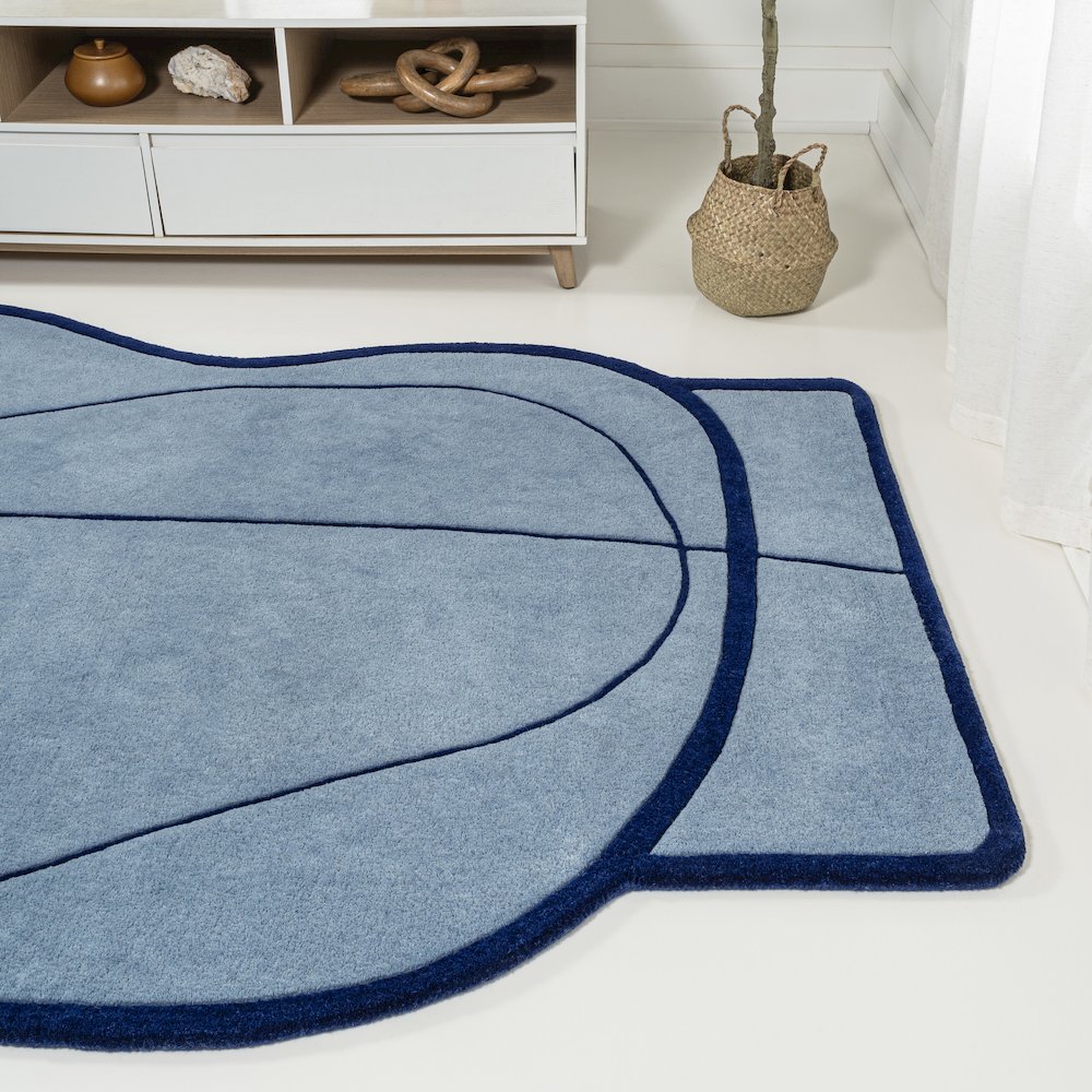 Whimsical Modern Border Geometric Handwoven Wool Area Rug. Picture 1
