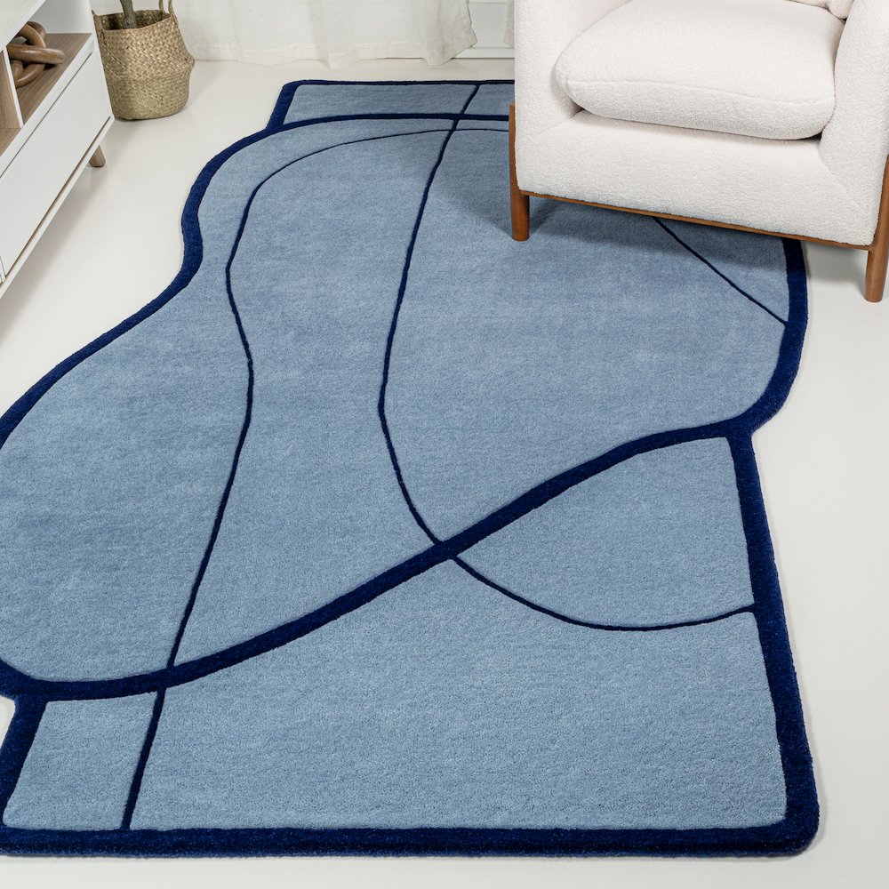 Whimsical Modern Border Geometric Handwoven Wool Area Rug. Picture 2