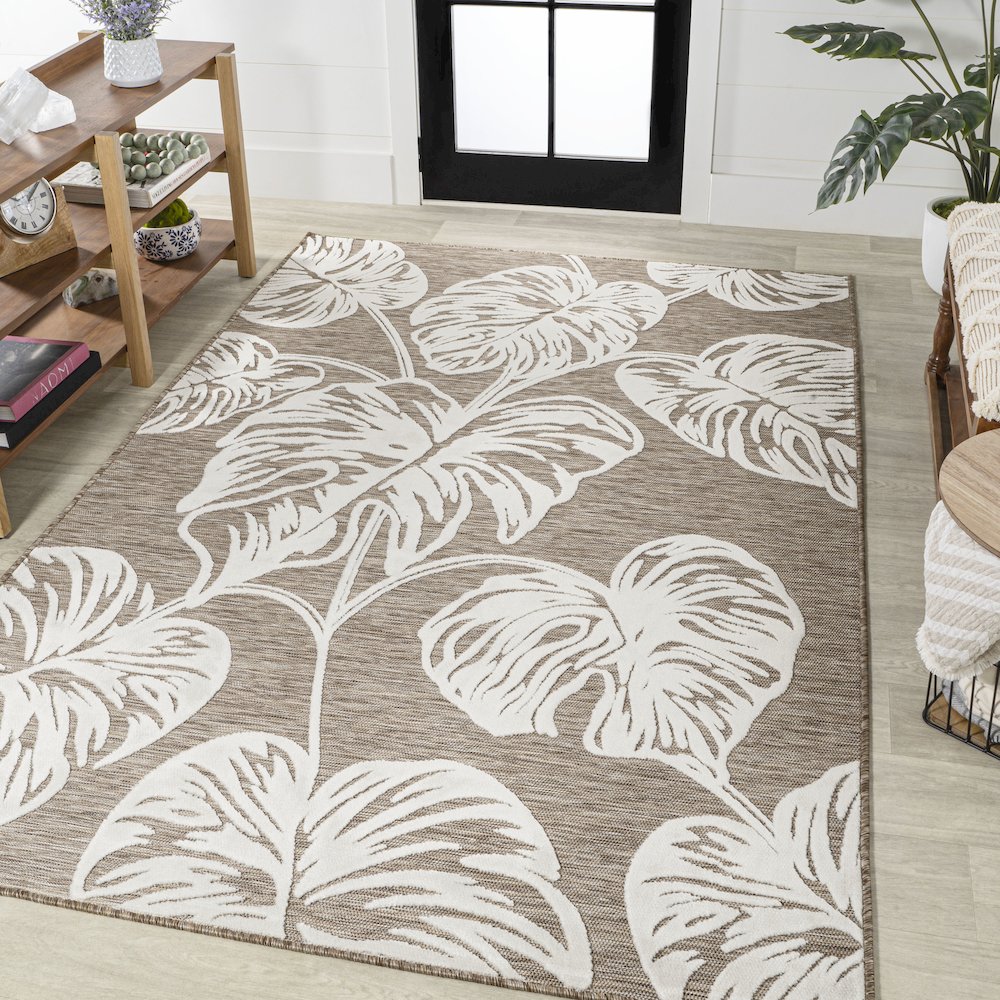 Tobago High-Low Two Tone Monstera Leaf Area Rug. Picture 2