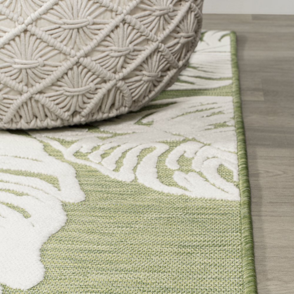 Tobago High-Low Two Tone Monstera Leaf Area Rug. Picture 7