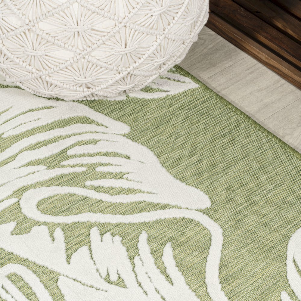 Tobago High-Low Two Tone Monstera Leaf Area Rug. Picture 8