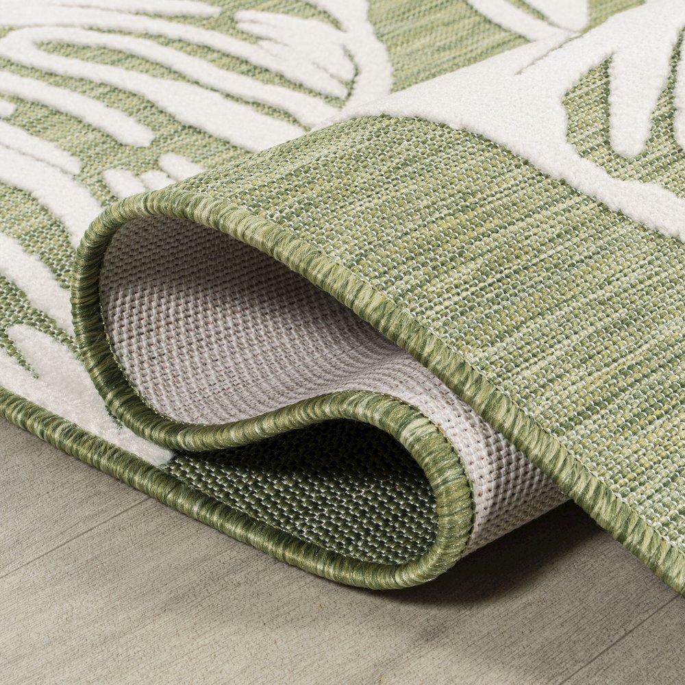 Tobago High-Low Two Tone Monstera Leaf Area Rug. Picture 9