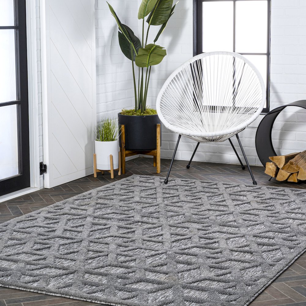 Talaia Neutral Geometric Indoor/Outdoor Area Rug. Picture 9