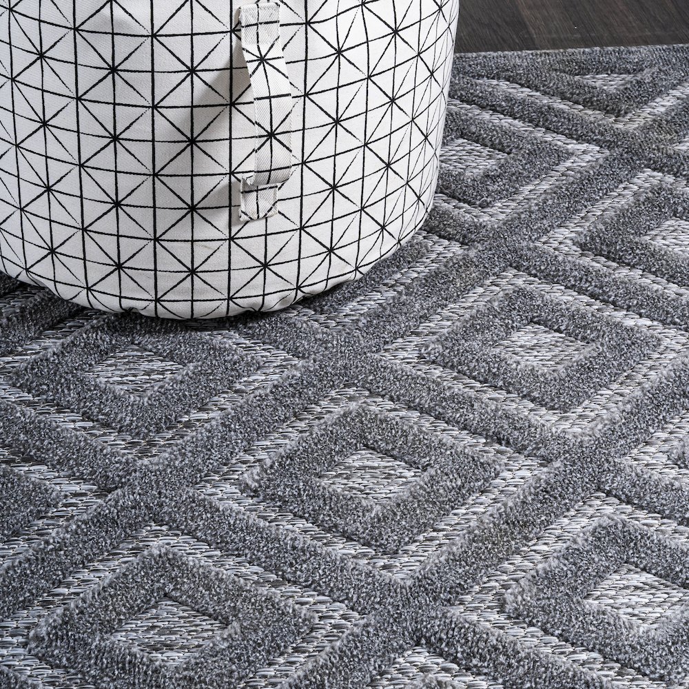 Portmany Neutral Diamond Trellis Indoor/Outdoor Area Rug. Picture 12