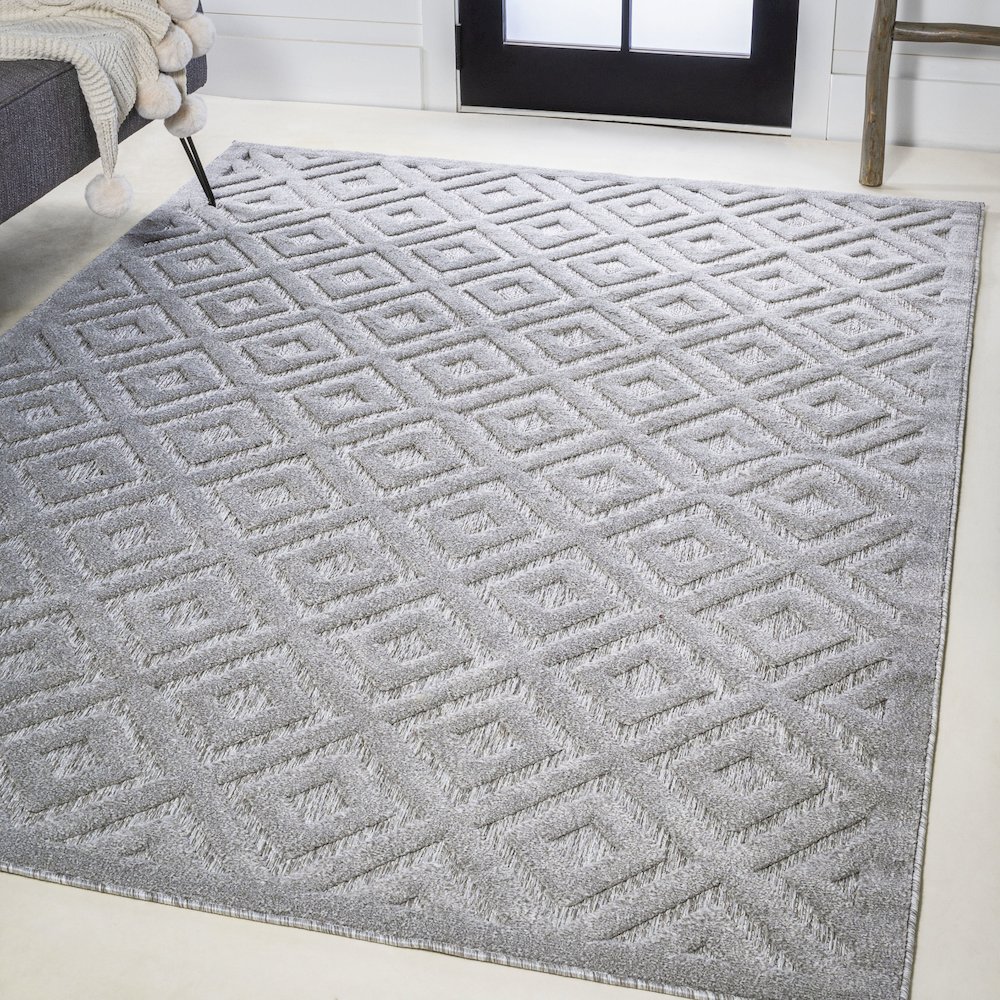 Portmany Neutral Diamond Trellis Indoor/Outdoor Area Rug. Picture 2