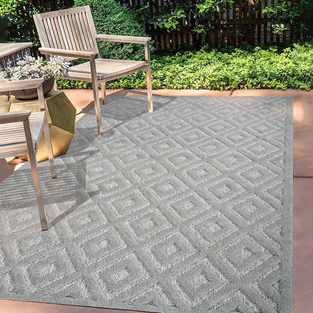 Portmany Neutral Diamond Trellis Indoor/Outdoor Area Rug. Picture 6