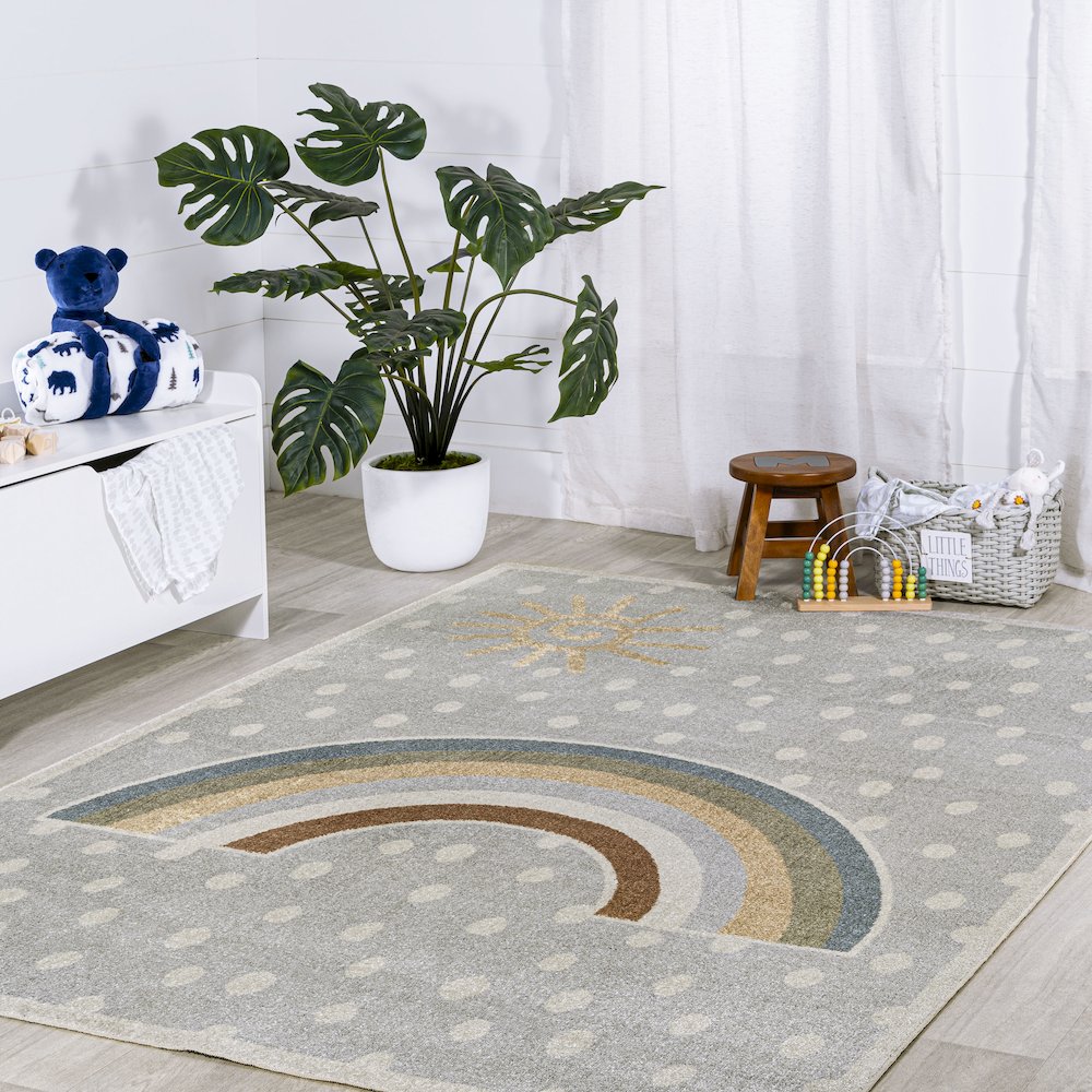 Minha Rainbow Dot Modern Machine Washable Area Rug. Picture 5