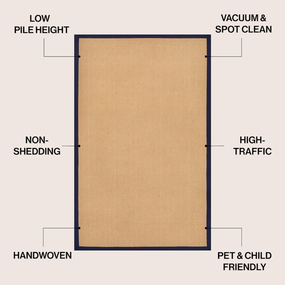 Camden Farmhouse Cottage Border Jute Natural/Navy 8 ft. x 10 ft. Area Rug. Picture 2