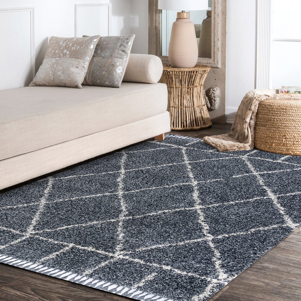 Mercer Shag Plush Tassel Moroccan Geometric Trellis Area Rug. Picture 8