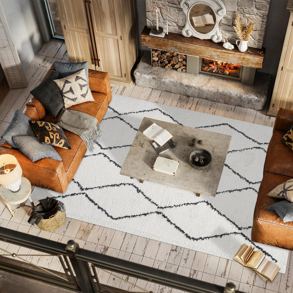 Catala Moroccan Diamond Shag Area Rug. Picture 5