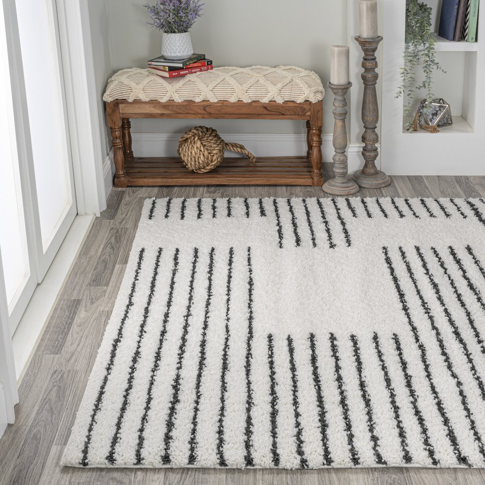Petra Abstract Stripe Geometric Shag Area Rug. Picture 3