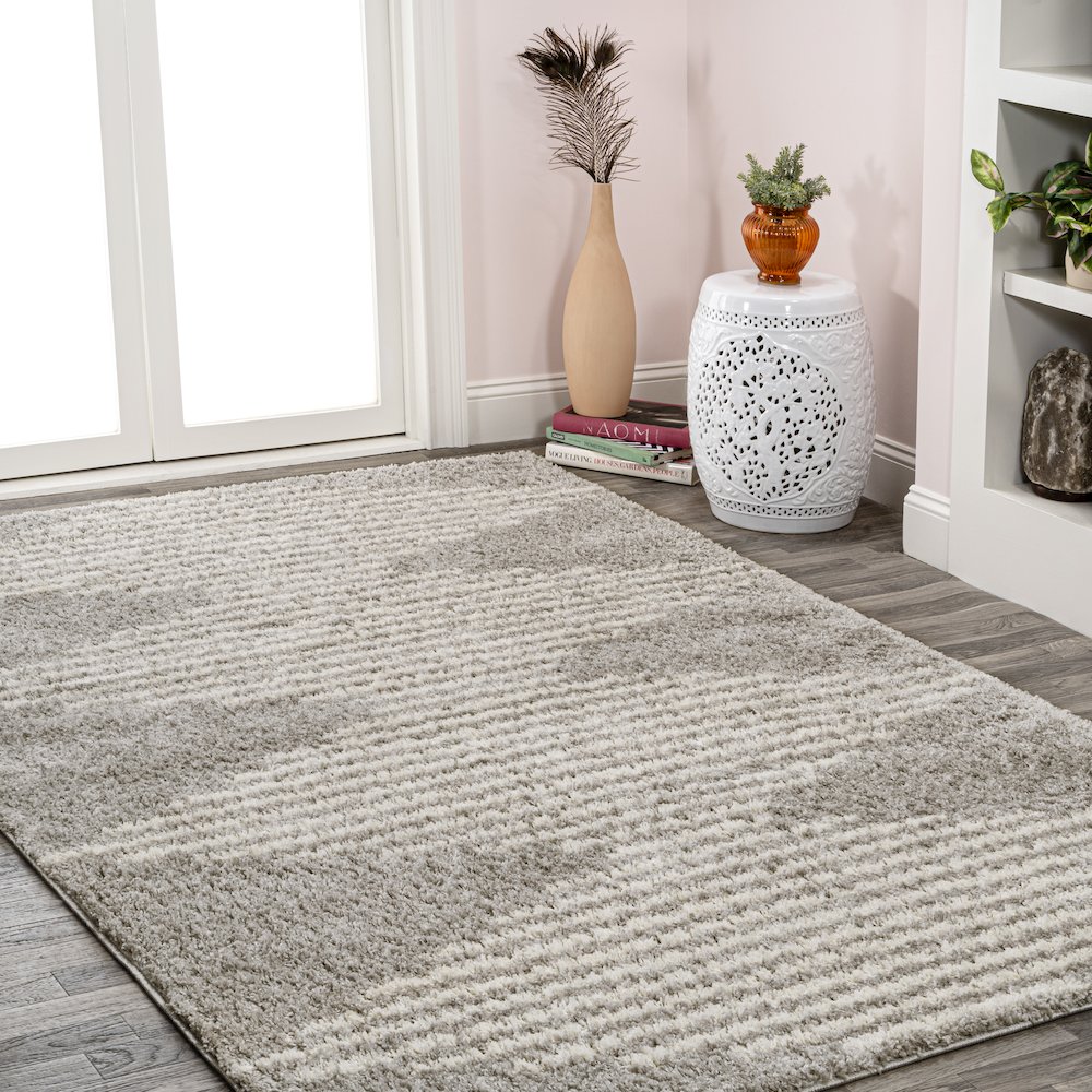 Petra Abstract Stripe Geometric Shag Area Rug. Picture 4
