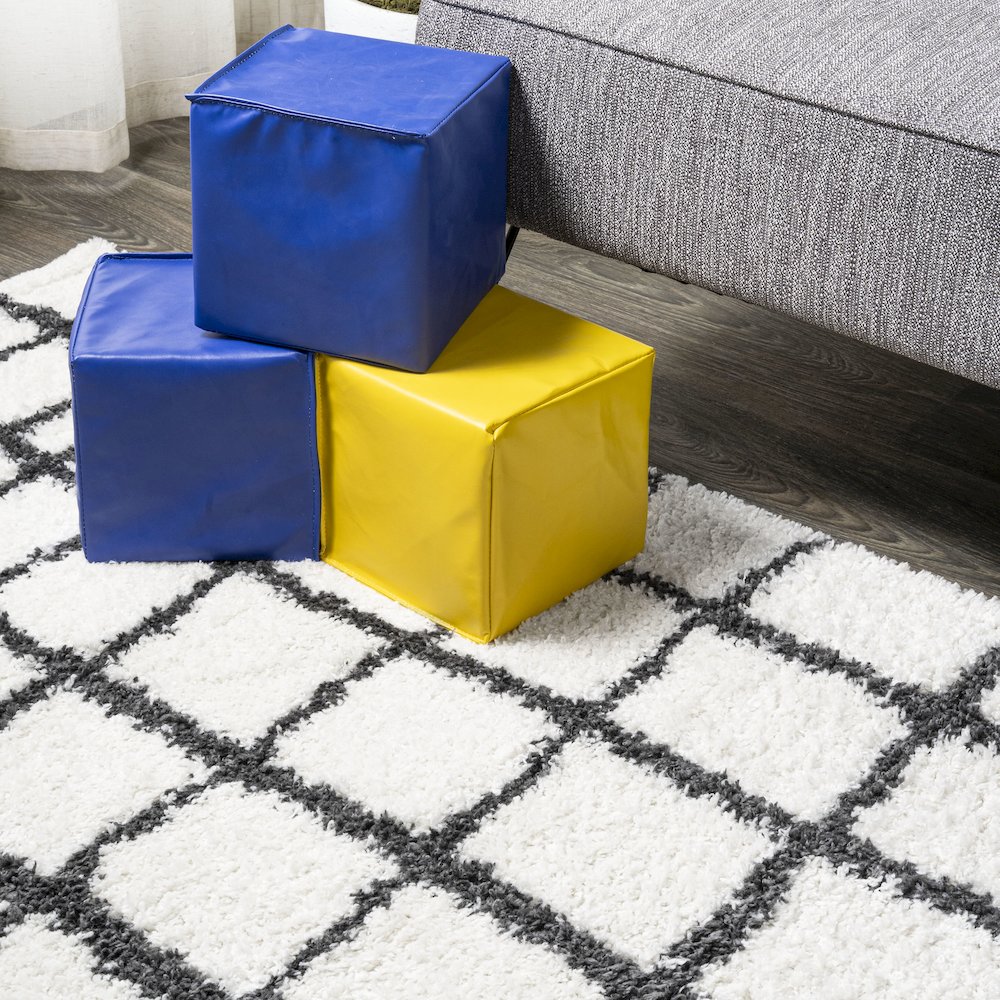 Arenal Geometric Grid Shag Area Rug. Picture 12