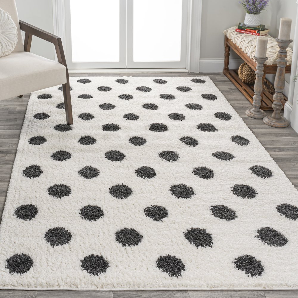 Pere Modern Charcoal Dot Shag Area Rug. Picture 4