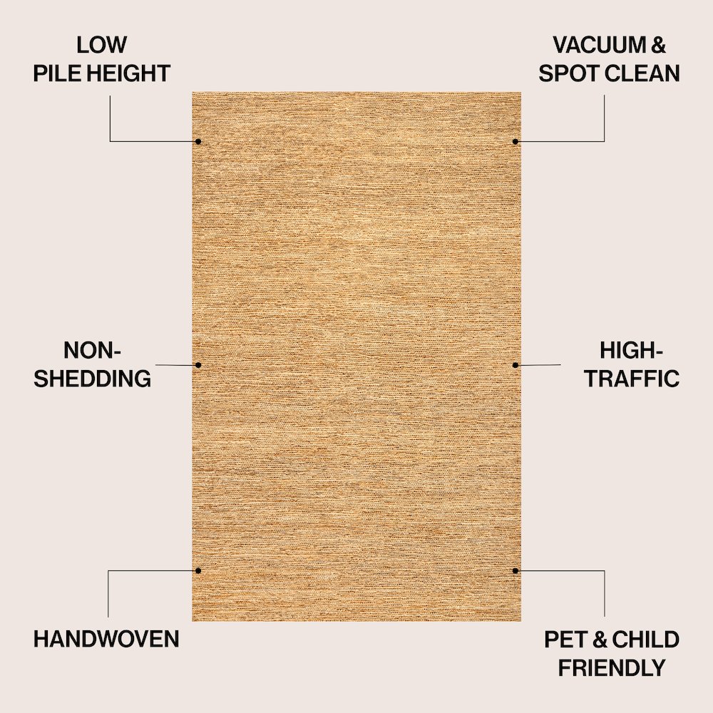 Griffin Rustic Farmhouse Woven Jute Solid Natural 5 ft. x 8 ft. Area Rug. Picture 5