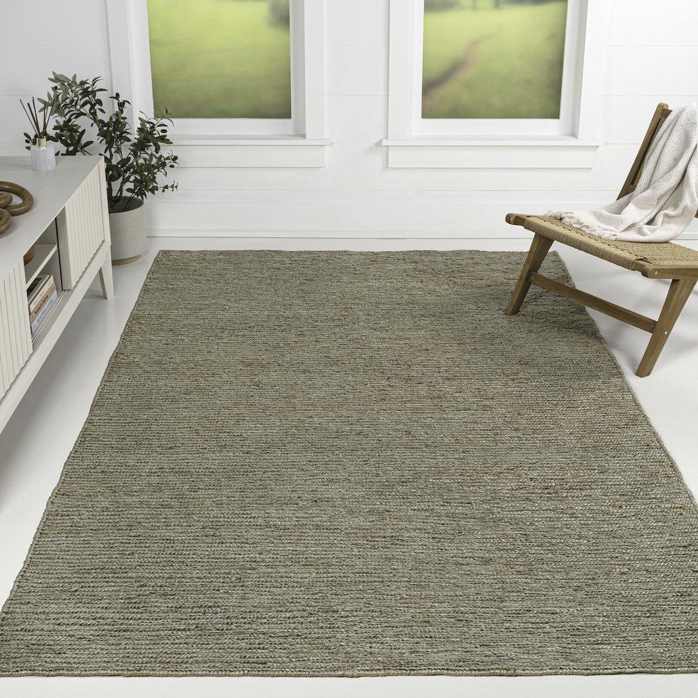 Griffin Rustic Farmhouse Woven Jute Solid Gray 8 ft. x 10 ft. Area Rug. Picture 2