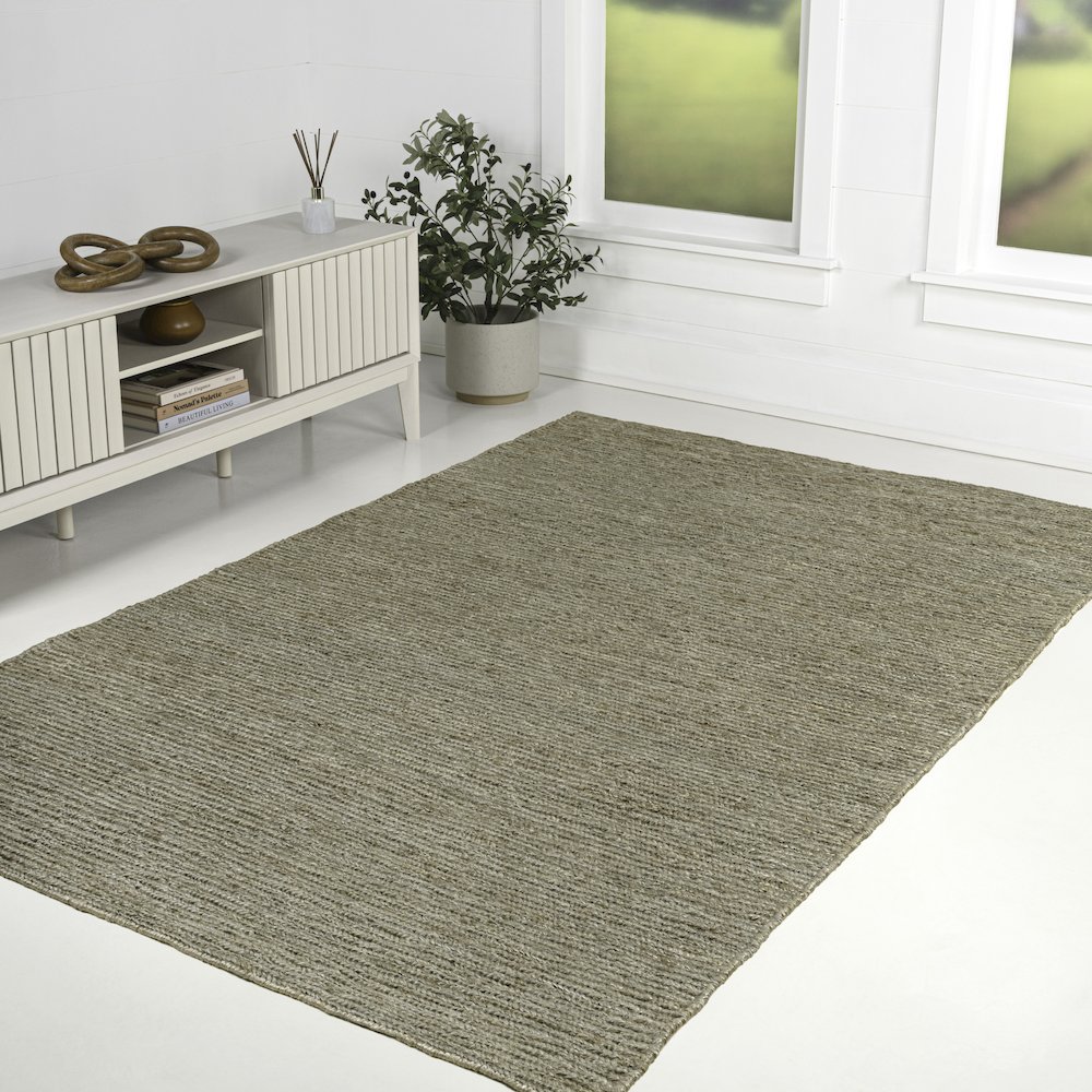 Griffin Rustic Farmhouse Woven Jute Solid Gray 8 ft. x 10 ft. Area Rug. Picture 3