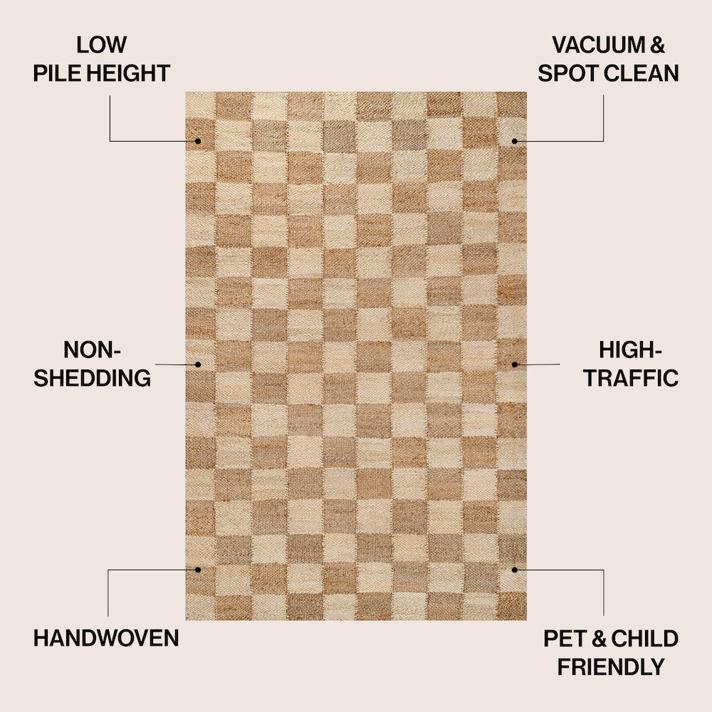 Theo Farmhouse Woven Jute Checkerboard Natural/Bleach 4 ft. x 6 ft. Area Rug. Picture 4