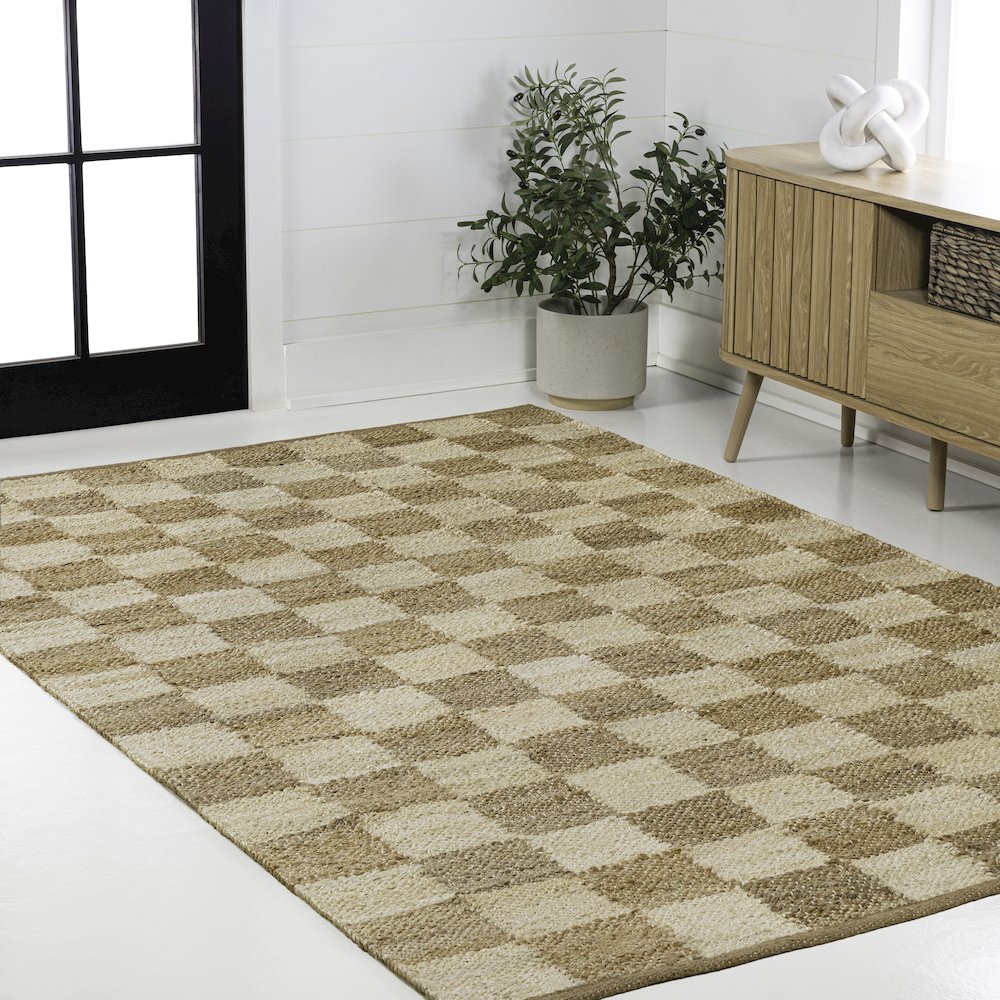 Theo Farmhouse Woven Jute Checkerboard Natural/Bleach 8 ft. x 10 ft. Area Rug. Picture 3