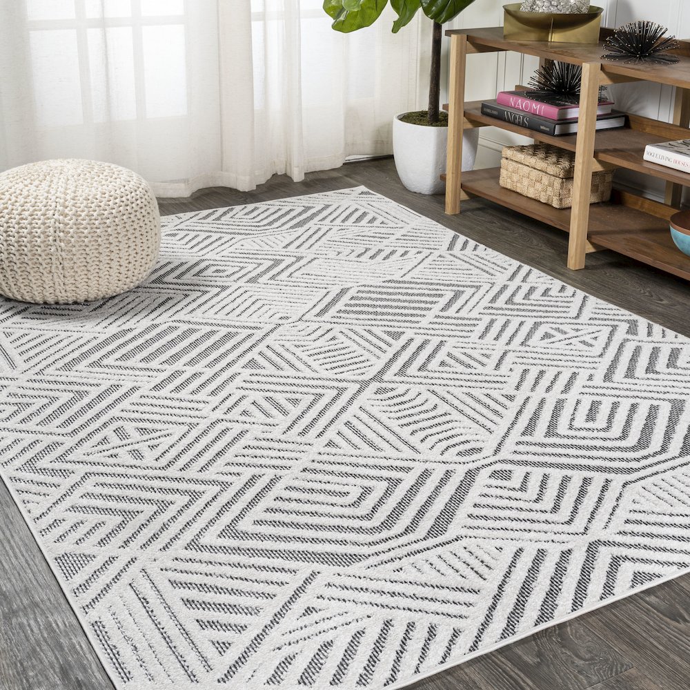 Jordan High-Low Pile Art Deco Geometric Indoor/Outdoor Area Rug. Picture 2