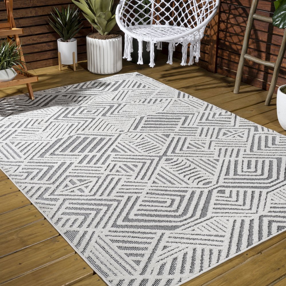 Jordan High-Low Pile Art Deco Geometric Indoor/Outdoor Area Rug. Picture 6