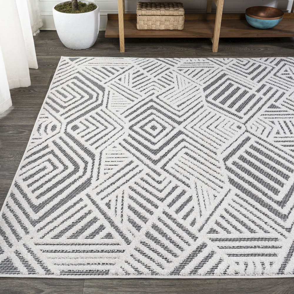 Jordan High-Low Pile Art Deco Geometric Indoor/Outdoor Area Rug. Picture 3