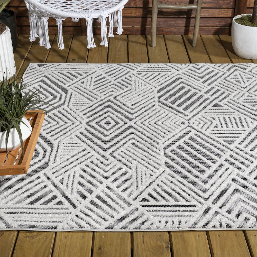 Jordan High-Low Pile Art Deco Geometric Indoor/Outdoor Area Rug. Picture 7